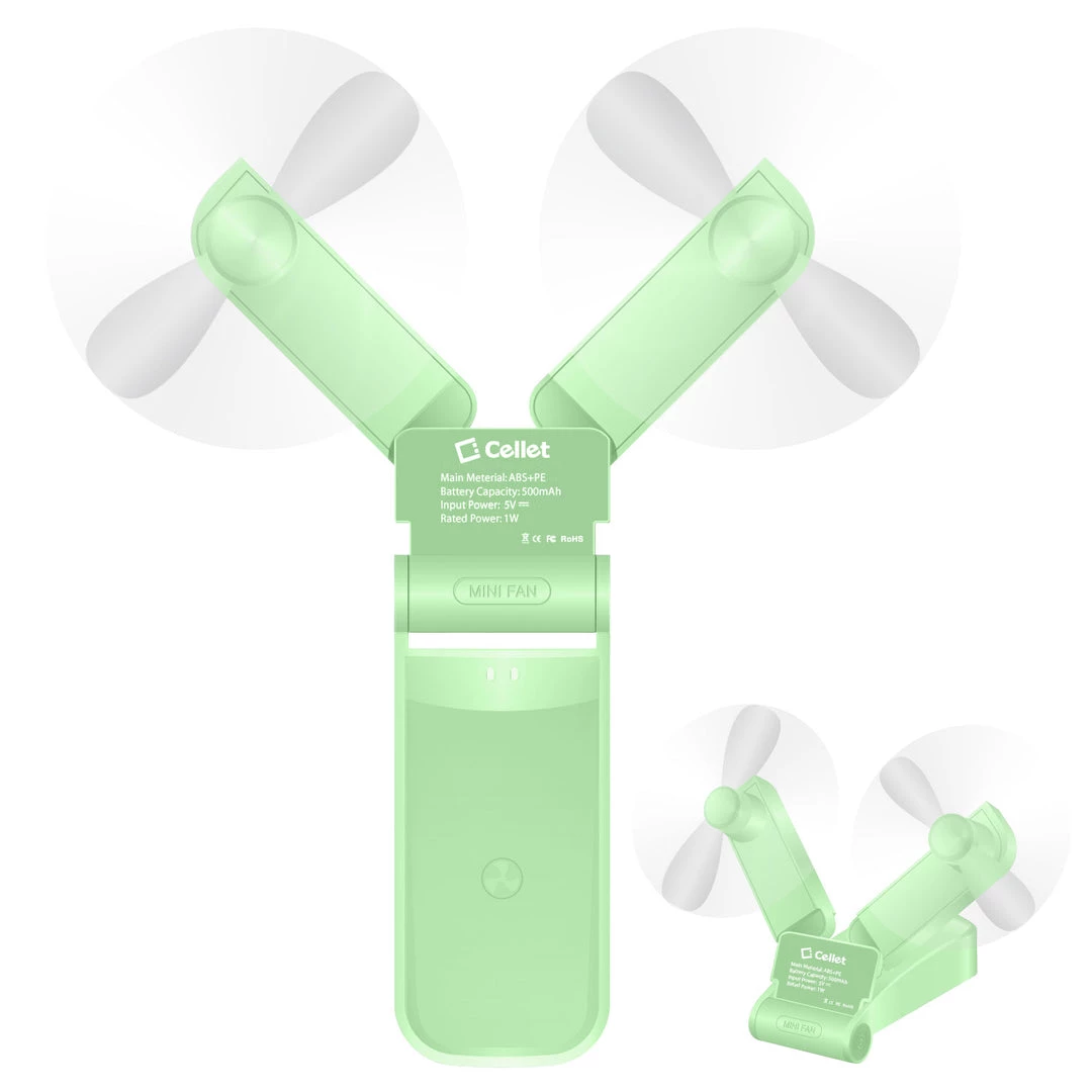 GoCellet FAN500GR- 2 In 1 Mini Handheld Fan 500mAh Dual Fan Heads - Green 8 GoCellet FAN500GR- 2 In 1 Mini Handheld Fan 500mAh Dual Fan Heads - Green