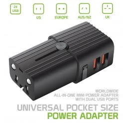 Cellet TCU2000 - Universal Pocket Size Power Adapter, Worldwide All-in-One Mini Power Adapter With Dual USB Ports Compatible To IPads, Tablets, Cameras, Laptops, Power Banks, Smartphones And Other Devices Full Catalog