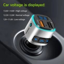 GoCellet PQCFM20 -Multi-functional Wireless V5.0 FM Transmitter For Cars, Hands-Free Kit With Built-in Microphone, MP3, Dual USB Charging Ports (Quick Charge 3.0) And Rainbow LED Light