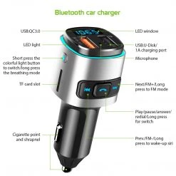 GoCellet PQCFM20 -Multi-functional Wireless V5.0 FM Transmitter For Cars, Hands-Free Kit With Built-in Microphone, MP3, Dual USB Charging Ports (Quick Charge 3.0) And Rainbow LED Light