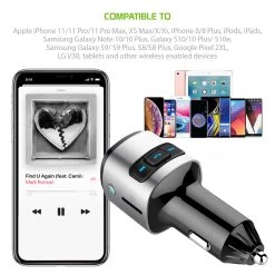 GoCellet PQCFM20 -Multi-functional Wireless V5.0 FM Transmitter For Cars, Hands-Free Kit With Built-in Microphone, MP3, Dual USB Charging Ports (Quick Charge 3.0) And Rainbow LED Light