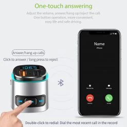 GoCellet PQCFM20 -Multi-functional Wireless V5.0 FM Transmitter For Cars, Hands-Free Kit With Built-in Microphone, MP3, Dual USB Charging Ports (Quick Charge 3.0) And Rainbow LED Light