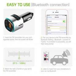 GoCellet PQCFM20 -Multi-functional Wireless V5.0 FM Transmitter For Cars, Hands-Free Kit With Built-in Microphone, MP3, Dual USB Charging Ports (Quick Charge 3.0) And Rainbow LED Light