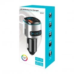 GoCellet PQCFM20 -Multi-functional Wireless V5.0 FM Transmitter For Cars, Hands-Free Kit With Built-in Microphone, MP3, Dual USB Charging Ports (Quick Charge 3.0) And Rainbow LED Light