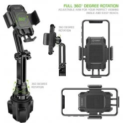PH630 - *NEW* Cellet Smartphone Cup Holder Mount, Heavy Duty Automobile Cup Holder Mount With Adjustable Base, Height, One Touch Arm Release Button And 360 Degree Rotation Compatible To IPhone 11 Pro Max, Samsung Galaxy S10, GPS Systems And More