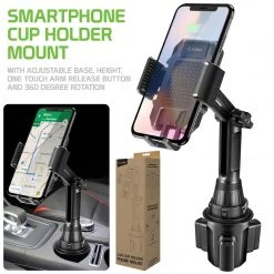 PH630 - *NEW* Cellet Smartphone Cup Holder Mount, Heavy Duty Automobile Cup Holder Mount With Adjustable Base, Height, One Touch Arm Release Button And 360 Degree Rotation Compatible To IPhone 11 Pro Max, Samsung Galaxy S10, GPS Systems And More