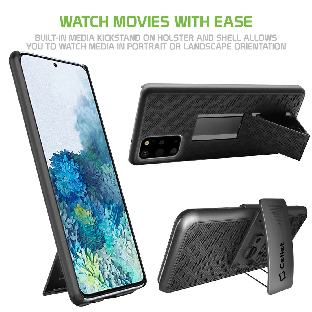 Cellet HLSAMS20P - Galaxy S20 Plus Holster, Shell Holster Kickstand Case With Spring Belt Clip For Samsung Galaxy S20 Plus – Black 5 Cellet HLSAMS20P - Galaxy S20 Plus Holster, Shell Holster Kickstand Case With Spring Belt Clip For Samsung Galaxy S20 Plus – Black