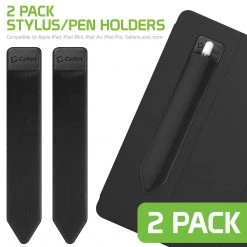 Cellet STHOLDER2 - 2 Pack Pen Holders, Stylus/Pen Holder With Elastic Pocket Sleeve And 3M Adhesive Back Compatible To Apple IPad, IPad Mini, IPad Air, IPad Pro, Tablets And More - Black