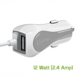 PMICROMSWT - Cellet High Powered 12 Watt (2.4 Amp) Micro USB Car Charger With Extra USB Port And Coiled Cable - White Full Catalog