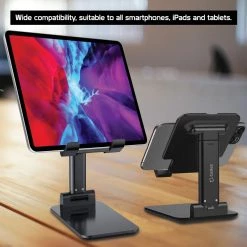 Cellet PHTAB60BK - Tablet Desktop Stand, Foldable Heavy Duty Adjustable Smartphone And Tablet Stand With Non-Slip Rubberized Grips And Weighted Base Compatible To Smartphones, Tablets, IPads And Nintendo Switch – Black Full Catalog