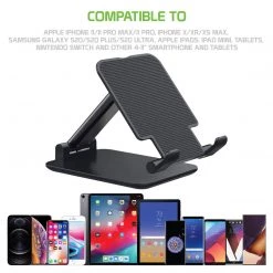 Cellet PHTAB60BK - Tablet Desktop Stand, Foldable Heavy Duty Adjustable Smartphone And Tablet Stand With Non-Slip Rubberized Grips And Weighted Base Compatible To Smartphones, Tablets, IPads And Nintendo Switch – Black Full Catalog