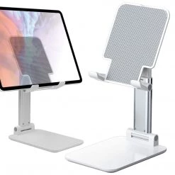 Cellet Full Catalog PHTAB60WT - Tablet Desktop Stand, Foldable Heavy Duty Adjustable Smartphone And Tablet Stand With Non-Slip Rubberized Grips And Weighted Base Compatible To Smartphones, Tablets, IPads And Nintendo Switch – White