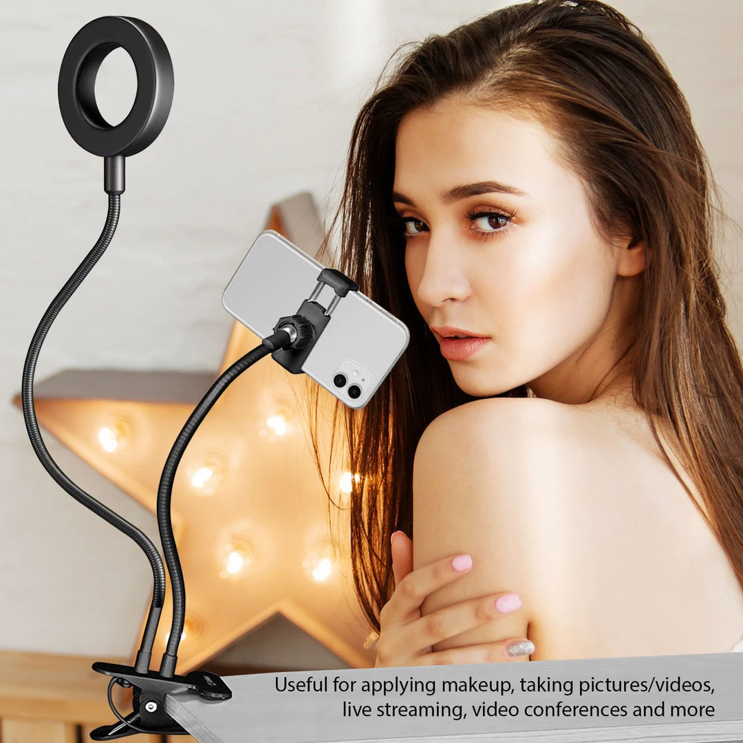 Cellet New Arrivals RINGLIGHT-Selfie Ring Light With Phone Holder, USB Powered LED Ring Light And Phone Holder With 3 Lighting Modes, Adjustable Brightness And Flexible Gooseneck Arms For Live Streaming, Video Conferences, Filming, Pictures Compatible To IPhones And Androids 3 Cellet New Arrivals RINGLIGHT-Selfie Ring Light With Phone Holder, USB Powered LED Ring Light And Phone Holder With 3 Lighting Modes, Adjustable Brightness And Flexible Gooseneck Arms For Live Streaming, Video Conferences, Filming, Pictures Compatible To IPhones And Androids