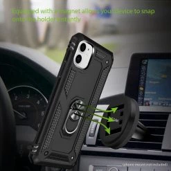 CCIPH12IFBK - Cellet Heavy Duty IPhone 12 Mini Combo Case, Shockproof Case With Built In Ring, Kickstand And Magnet For Car Mounts Compatible To Apple IPhone 12 Mini – Black