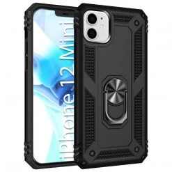 CCIPH12IFBK - Cellet Heavy Duty IPhone 12 Mini Combo Case, Shockproof Case With Built In Ring, Kickstand And Magnet For Car Mounts Compatible To Apple IPhone 12 Mini – Black