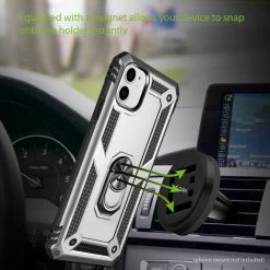 Full Catalog CCIPH12IFSL - Cellet Heavy Duty IPhone 12 Mini Combo Case, Shockproof Case With Built In Ring, Kickstand And Magnet For Car Mounts Compatible To Apple IPhone 12 Mini – Silver