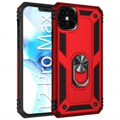 CCIPH12PMIFRD - Cellet Heavy Duty IPhone 12 Pro Max Combo Case, Shockproof Case With Built In Ring, Kickstand And Magnet For Car Mounts Compatible To Apple IPhone 12 Pro Max – Red
