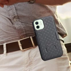 GoCellet Full Catalog HLIPH12MINI - IPhone 12 Holster, Shell Holster Kickstand Case With Spring Belt Clip For Apple IPhone 12 Mini – Black – By Cellet