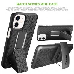 GoCellet Full Catalog HLIPH12MINI - IPhone 12 Holster, Shell Holster Kickstand Case With Spring Belt Clip For Apple IPhone 12 Mini – Black – By Cellet