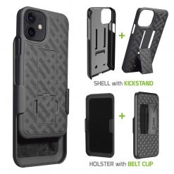 GoCellet Full Catalog HLIPH12MINI - IPhone 12 Holster, Shell Holster Kickstand Case With Spring Belt Clip For Apple IPhone 12 Mini – Black – By Cellet