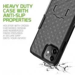 GoCellet Full Catalog HLIPH12MINI - IPhone 12 Holster, Shell Holster Kickstand Case With Spring Belt Clip For Apple IPhone 12 Mini – Black – By Cellet