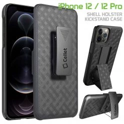 GoCellet HLIPH12P - IPhone 12 / 12 Pro Holster, Shell Holster Kickstand Case With Spring Belt Clip For Apple IPhone 12 / 12 Pro – Black – By Cellet Full Catalog