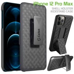 GoCellet HLIPH12PM - IPhone 12 Pro Max Holster, Shell Holster Kickstand Case With Spring Belt Clip For Apple IPhone 12 Pro Max – Black – By Cellet Full Catalog