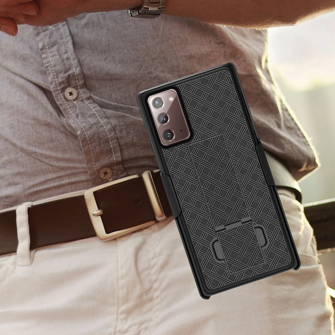 HLSAMN20 - Cellet Galaxy Note 20 Holster, Shell Holster Kickstand Case With Spring Belt Clip For Samsung Galaxy Note 20 – Black 3 HLSAMN20 - Cellet Galaxy Note 20 Holster, Shell Holster Kickstand Case With Spring Belt Clip For Samsung Galaxy Note 20 – Black