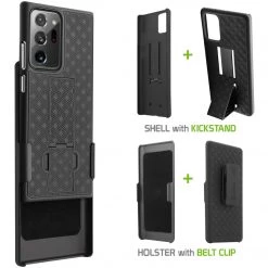 HLSAMN20U - Cellet Galaxy Note 20 Plus Holster, Shell Holster Kickstand Case With Spring Belt Clip For Samsung Galaxy Note 20 Plus - Black