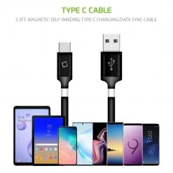 Cellet DCACOIL3BK - 3.3ft. (1m) Magnetic Type-C Cable, Magnetic Self Winding Type-C Charging And Data Sync Cable Compatible To Samsung Galaxy S20, S20 Plus, S20 Ultra, GPS And Tablets And Other Type-C Enabled Devices – Black