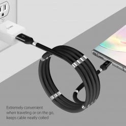 Cellet DCACOIL3BK - 3.3ft. (1m) Magnetic Type-C Cable, Magnetic Self Winding Type-C Charging And Data Sync Cable Compatible To Samsung Galaxy S20, S20 Plus, S20 Ultra, GPS And Tablets And Other Type-C Enabled Devices – Black