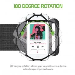 Cellet Full Catalog NEOARM490 - Sports Wristband, 180 Degree Rotational Exercise Wristband With Adjustable Velcro Band For Jogging, Biking And Hiking Compatible To Apple IPhone 11/11 Pro/11 Pro Max, Samsung Galaxy S20/S20 Plus/S20 Ultra And Other 4-6 Inch Phones - Black