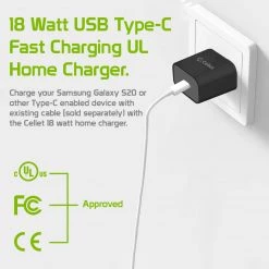 Cellet Wholesale TCC18WBK - USB-C PD Home Charger, 18 Watt Type-C UL Certified Home Charger (Cable Sold Separately) Compatible To Samsung Galaxy S21, S21 Plus, S21 Ultra, Tablets And More – Black New Arrivals