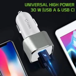 Cellet Wholesale New Arrivals PC30WWT - Dual USB Car Charger, Universal High Power 30 Watt Dual (USB A & USB C) Port Car Charger By Cellet - White