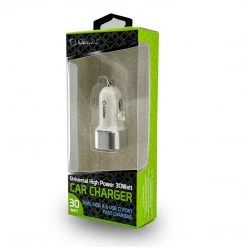 Cellet Wholesale New Arrivals PC30WWT - Dual USB Car Charger, Universal High Power 30 Watt Dual (USB A & USB C) Port Car Charger By Cellet - White