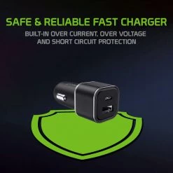 Cellet Wholesale New Arrivals PC30WBK - Dual USB Car Charger, Universal High Power 30 Watt Dual (USB A & USB C) Port Car Charger By Cellet - Black