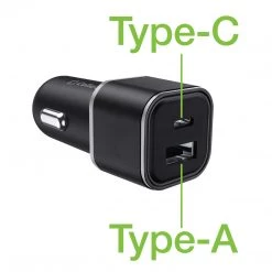 Cellet Wholesale New Arrivals PC30WBK - Dual USB Car Charger, Universal High Power 30 Watt Dual (USB A & USB C) Port Car Charger By Cellet - Black