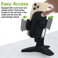 Cellet Wholesale New Arrivals PHW100 - Desktop Smartphone Holder, Adjustable Phone Stand With One Touch Arm Release Button, Non-Slip Rubberized Grips And 360 Degree Rotation Compatible To IPhone 12 Pro Max, 12 / 12 Pro, 12 Mini, Samsung Galaxy S21 / S21 Plus, S21 Ultra And More