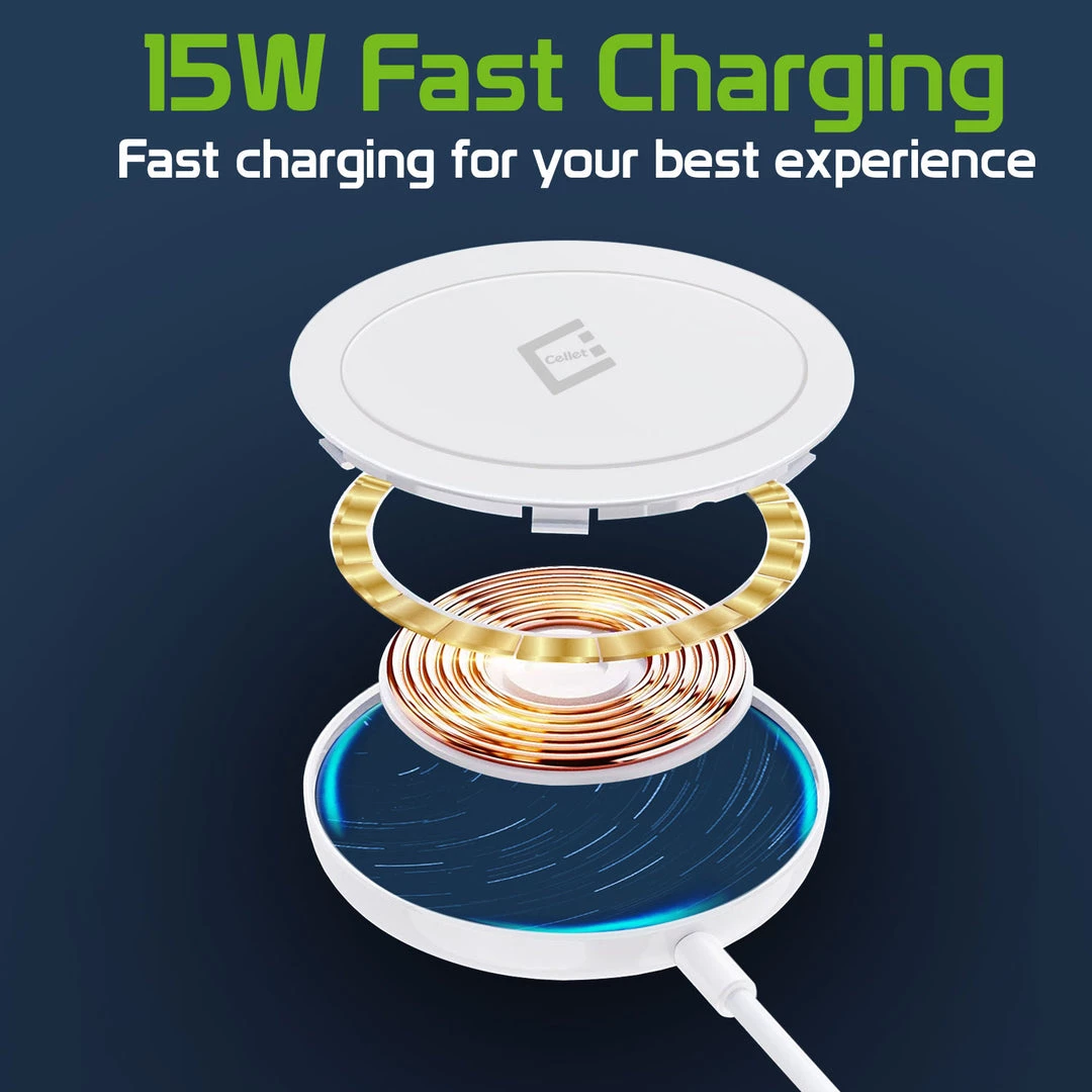 Cellet Wholesale MAGM10 - Magnetic Wireless Charger, 15 Watt Fast Charging Magnetic Wireless Charger Compatible To IPhone 13 Pro Max / 13 Pro / 13 / 13 Mini And Other QI Enabled Devices (USB-C AC Adapter Not Included) - White 4 Cellet Wholesale MAGM10 - Magnetic Wireless Charger, 15 Watt Fast Charging Magnetic Wireless Charger Compatible To IPhone 13 Pro Max / 13 Pro / 13 / 13 Mini And Other QI Enabled Devices (USB-C AC Adapter Not Included) - White