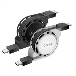 Cellet Wholesale DCA2R - Type-C Retractable Cables (2 Pack), 3.3 Ft. Type-C To Type-C Charge And Sync Retractable Cables Compatible To Samsung Galaxy S21, S21 Plus, S21 Ultra And More