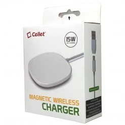 Cellet Wholesale New Arrivals MAGWAL30 - Magnetic Wireless Charger, 15 Watt Fast Charging Magnetic Wireless Charger With Type-C Charging Cable And USB-A Adapter Compatible To IPhone 13 Pro Max / 13 Pro / 13 / 13 Mini And Other QI Enabled Devices - White