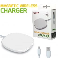 Cellet Wholesale New Arrivals MAGWAL30 - Magnetic Wireless Charger, 15 Watt Fast Charging Magnetic Wireless Charger With Type-C Charging Cable And USB-A Adapter Compatible To IPhone 13 Pro Max / 13 Pro / 13 / 13 Mini And Other QI Enabled Devices - White