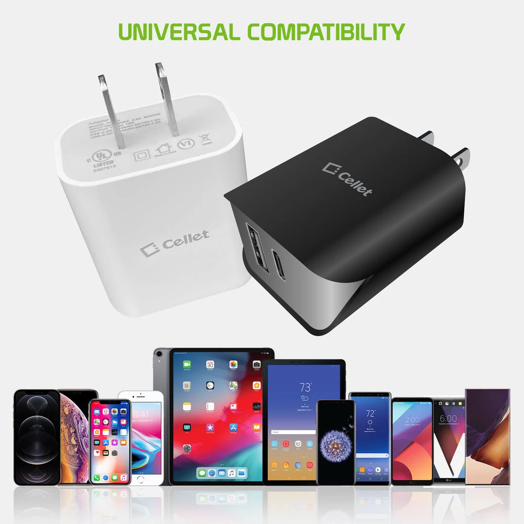 GoCellet New Arrivals TC180WT - UL Certified Dual Port Home Charger, 18 Watt USB-A And Type-C Home Charger (Cable Sold Separately) Compatible To Samsung Galaxy S21, S21 Plus, S21 Ultra, Tablets, IPads And More – White 6 GoCellet New Arrivals TC180WT - UL Certified Dual Port Home Charger, 18 Watt USB-A And Type-C Home Charger (Cable Sold Separately) Compatible To Samsung Galaxy S21, S21 Plus, S21 Ultra, Tablets, IPads And More – White