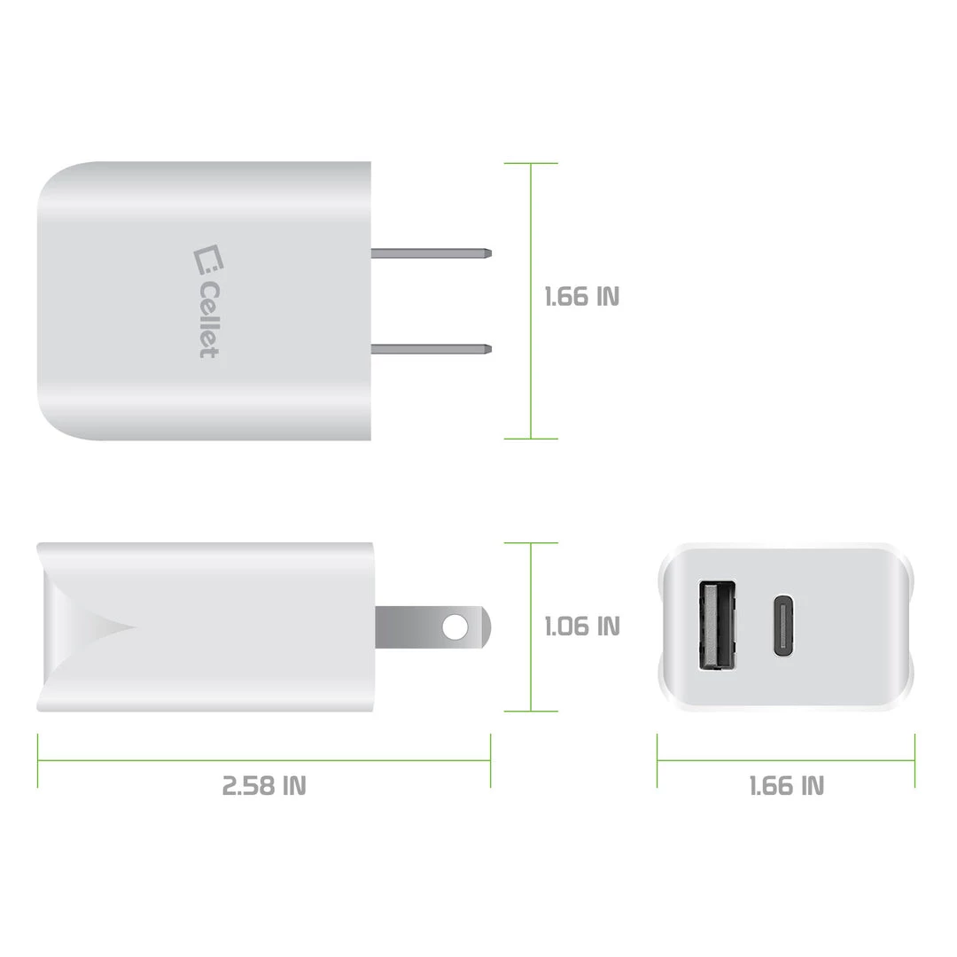 GoCellet New Arrivals TC180WT - UL Certified Dual Port Home Charger, 18 Watt USB-A And Type-C Home Charger (Cable Sold Separately) Compatible To Samsung Galaxy S21, S21 Plus, S21 Ultra, Tablets, IPads And More – White 7 GoCellet New Arrivals TC180WT - UL Certified Dual Port Home Charger, 18 Watt USB-A And Type-C Home Charger (Cable Sold Separately) Compatible To Samsung Galaxy S21, S21 Plus, S21 Ultra, Tablets, IPads And More – White