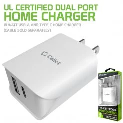 GoCellet New Arrivals TC180WT - UL Certified Dual Port Home Charger, 18 Watt USB-A And Type-C Home Charger (Cable Sold Separately) Compatible To Samsung Galaxy S21, S21 Plus, S21 Ultra, Tablets, IPads And More – White