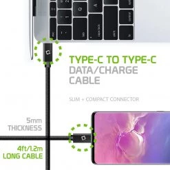 Cellet Wholesale DCDC4BK - Type-C Charging Cable, 4ft. Type-C To Type-C Fast Charging And Data Sync Cable Compatible To Samsung Galaxy S21, S21 Plus, S21 Ultra, And More - Black New Arrivals