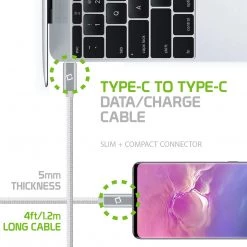 Cellet Wholesale DCDC4WT - Type-C Charging Cable, 4ft. Type-C To Type-C Fast Charging And Data Sync Cable Compatible To Samsung Galaxy S21, S21 Plus, S21 Ultra, And More - White