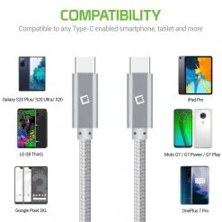 Cellet Wholesale DCDC4WT - Type-C Charging Cable, 4ft. Type-C To Type-C Fast Charging And Data Sync Cable Compatible To Samsung Galaxy S21, S21 Plus, S21 Ultra, And More - White