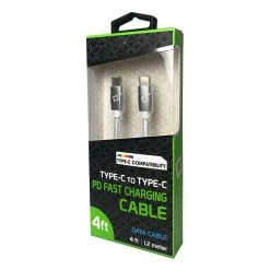 Cellet Wholesale DCDC4WT - Type-C Charging Cable, 4ft. Type-C To Type-C Fast Charging And Data Sync Cable Compatible To Samsung Galaxy S21, S21 Plus, S21 Ultra, And More - White