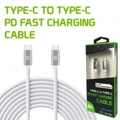 Cellet Wholesale DCDC4WT - Type-C Charging Cable, 4ft. Type-C To Type-C Fast Charging And Data Sync Cable Compatible To Samsung Galaxy S21, S21 Plus, S21 Ultra, And More - White